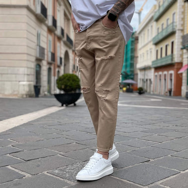 Jeans beige strappato 3.0 regular fit - FLAG STORE